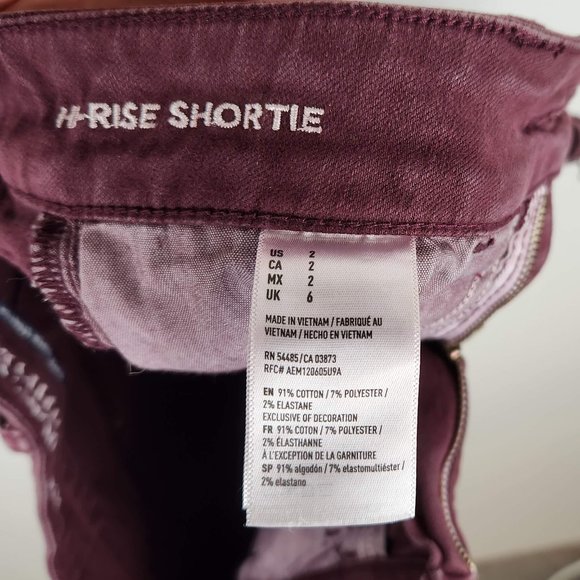American Eagle Burgundy Super Super Stretch Hi-Rise Shortie Denim Shorts sz 2 - Picture 5 of 6